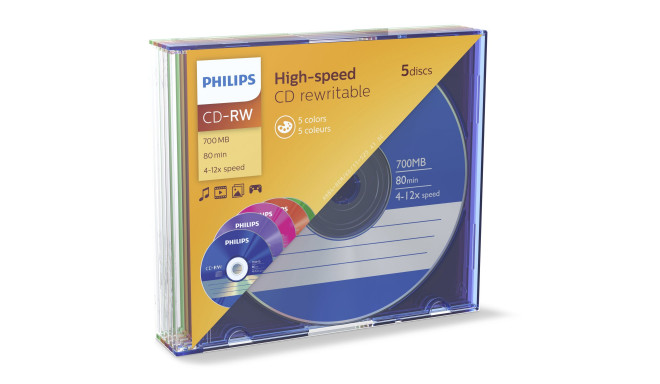 Philips CD-RW 80min 700MB 4-12x SL Colour 1x5tk
