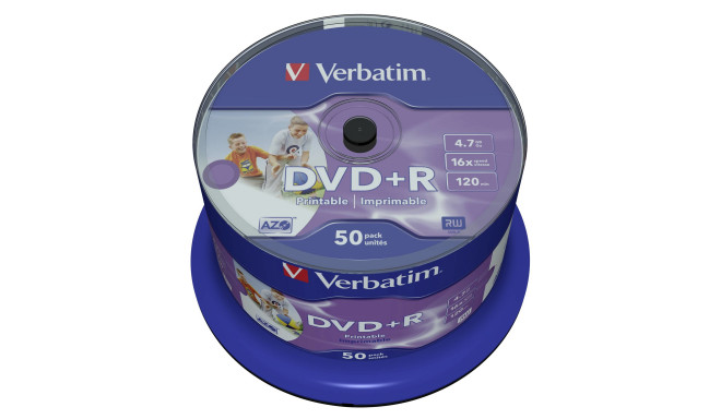 1x50 Verbatim DVD+R 4,7GB 16x Speed, wide printable NON-ID