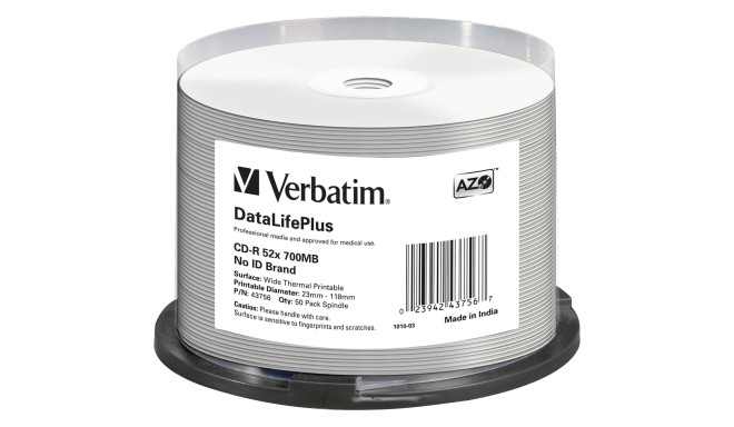 1x50 Verbatim CD-R 80 / 700MB 52x white wide thermal printable