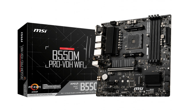 MSI B550M PRO-VDH WIFI Processor family AMD, Processor socket AM4, DDR4, Memory slots 4, Chipset AMD
