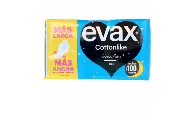 Night Sanitary Pads with Wings Evax Cottonlike (18 uds)