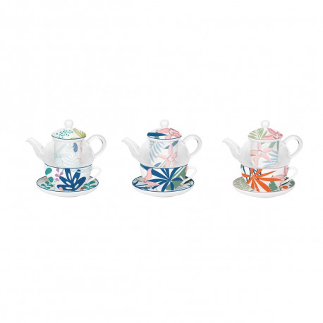 Tea Set DKD Home Decor Crystal Porcelain Blue Green (3 Units)