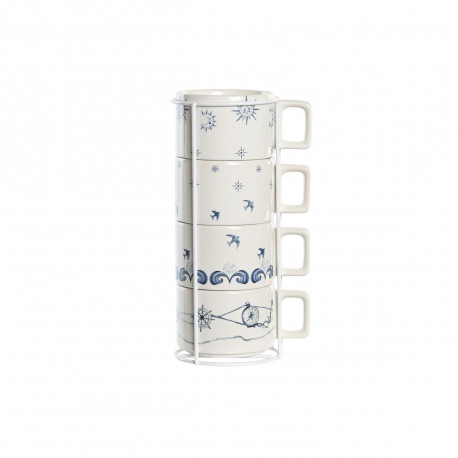 Piece Coffee Cup Set DKD Home Decor Blue White Metal Dolomite 260 ml