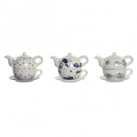 Tea Set DKD Home Decor Blue White 750 ml Dolomite (3 Units)