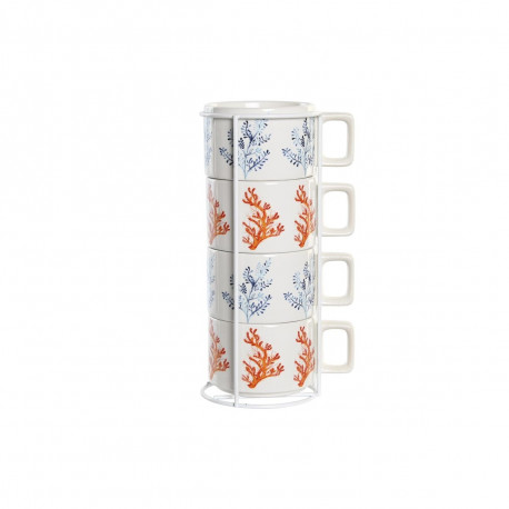 Set Šalica za Kavu DKD Home Decor Sinine Fuksiaroosa Metall Dolomite 260 ml