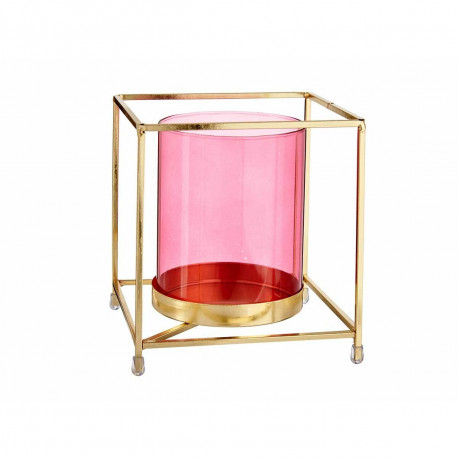 Candleholder Gift Decor SW120662A SW120662A Pink Golden Metal Glass 14 x 15,5 x 14 cm Squared