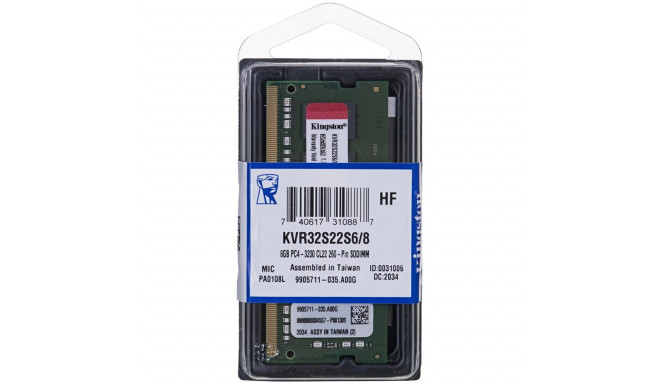 Kingston DRAM 8GB 3200MT/s DDR4 Non-ECC CL22 SODIMM 1Rx16
