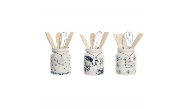 Pot for Kitchen Utensils DKD Home Decor Metal Dolomite MDF Wood 12 x 12 x 25 cm (3 Units)