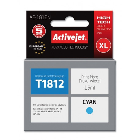 Activejet AE-1812N tint (asendus Epson 18XL T1812; Supreme; 15 ml; tsüaan)