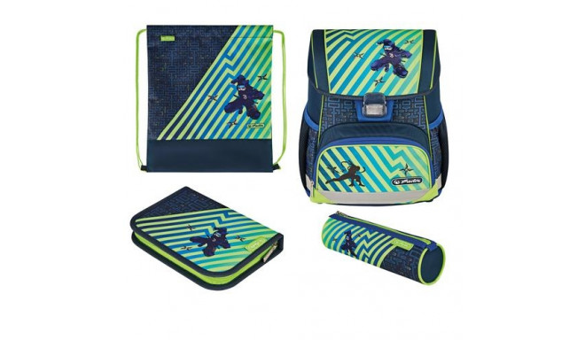 Herlitz Loop Plus Funky Ninja school bag set Boy Polyester Green, Navy