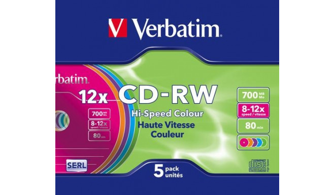 Verbatim CD-RW Colour 12x 700MB 5tk