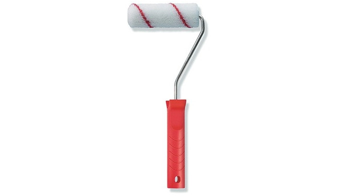 Värvirull käepidemega. 10cm Ø30mm, 12mm, polüakrüül, punased triibud