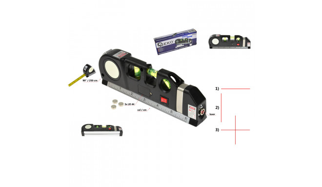 Multifunktsionaalne laserlood 190mm koos mõõdulindiga Geko