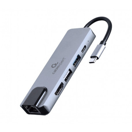 Gembird A-CM-COMBO5-04 USB Type-C 5-ühes mitme pordiga adapter (hub + HDMI + PD + LAN)