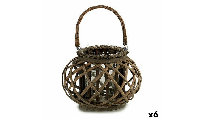 Lantern Gift Decor 38619 38619 Brown wicker Glass 30 x 18,5 x 23 cm (6 Units)