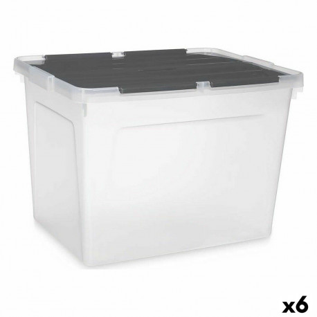 kaanega säilituskarp Kipit 87953 Läbipaistev Antratsiithall Plastmass 48 L (6 Ühikut)