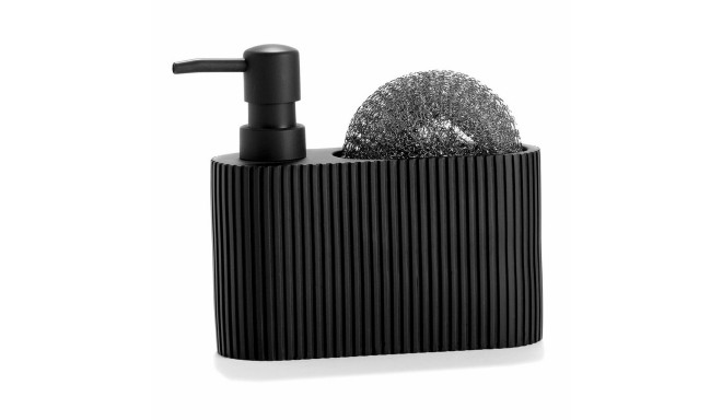 2-in-1 Soap Dispenser for the Kitchen Sink Andrea House CC71087 Black Resin Scourer 16,5 x 5,5 x 15 