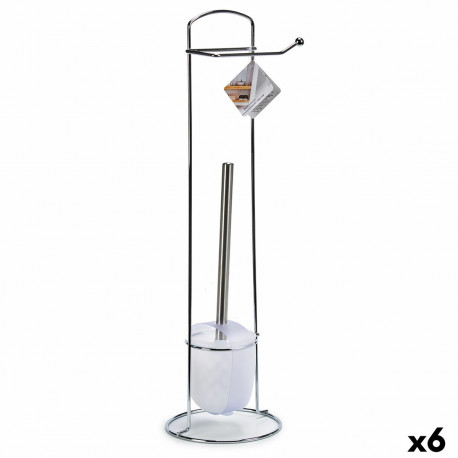 Harjaalusega Tualettpaberi Hoidja Berilo W2930A Valge Hõbedane Metall 16,5 x 59 x 16,5 cm (6 Ühikut)
