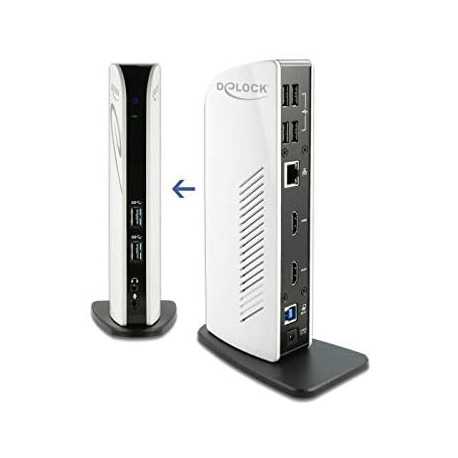 USB dokijaam topelt HDMI Full-HD USB 3.2 LAN heli, must/valge