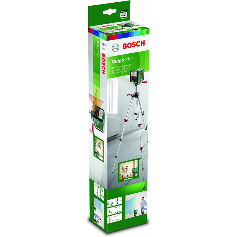 Bosch Cross line laser Quigo Plus, with tripod (green/black, red laser