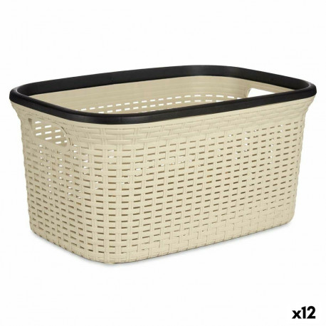 Laundry Basket Kipit TP7001-1 TP7001-1 Black Cream Plastic 36 L 36 x 25,5 x 52,5 cm (12 Units)