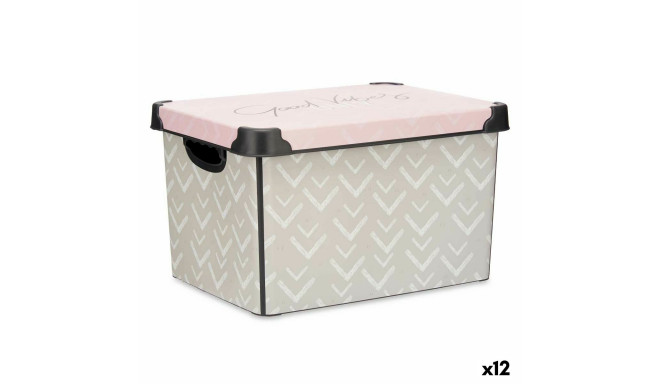 Storage Box with Lid Kipit Vibes Pink Plastic Arrows 22 L 30 x 23,5 x 40 cm (12 Units)