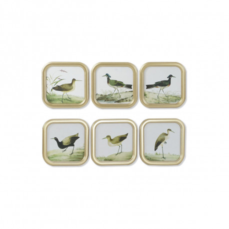 Glezna DKD Home Decor Putni Cottage 30 x 2 x 30 cm (6 gb.)