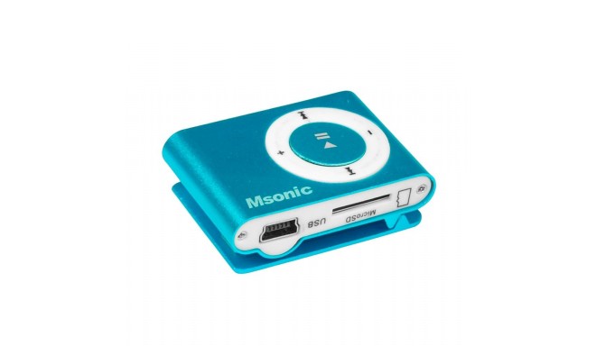 MSONIC MP3 Player with card reader, earphones, miniUSB cable, aluminum blue