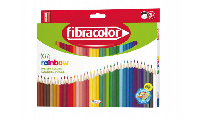 Värvipliiats Fibracolor Rainbow 36 värvi + 1 auguga teritaja