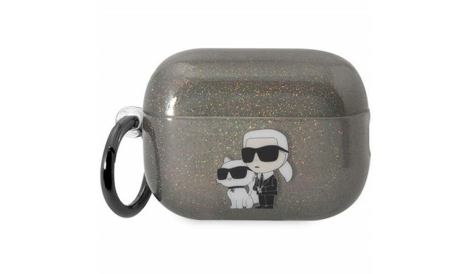 Karl Lagerfeld case for AirPods Pro 2 KLAP2HNKCTGK black TPU Glitter NFT Karl&Choupette
