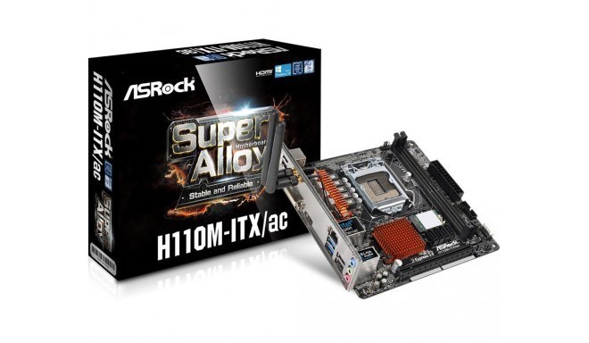 ASRock H110M-ITX/AC, H110, DualDDR4-2133, SATA3, M.2, HDMI, DVI, mITX