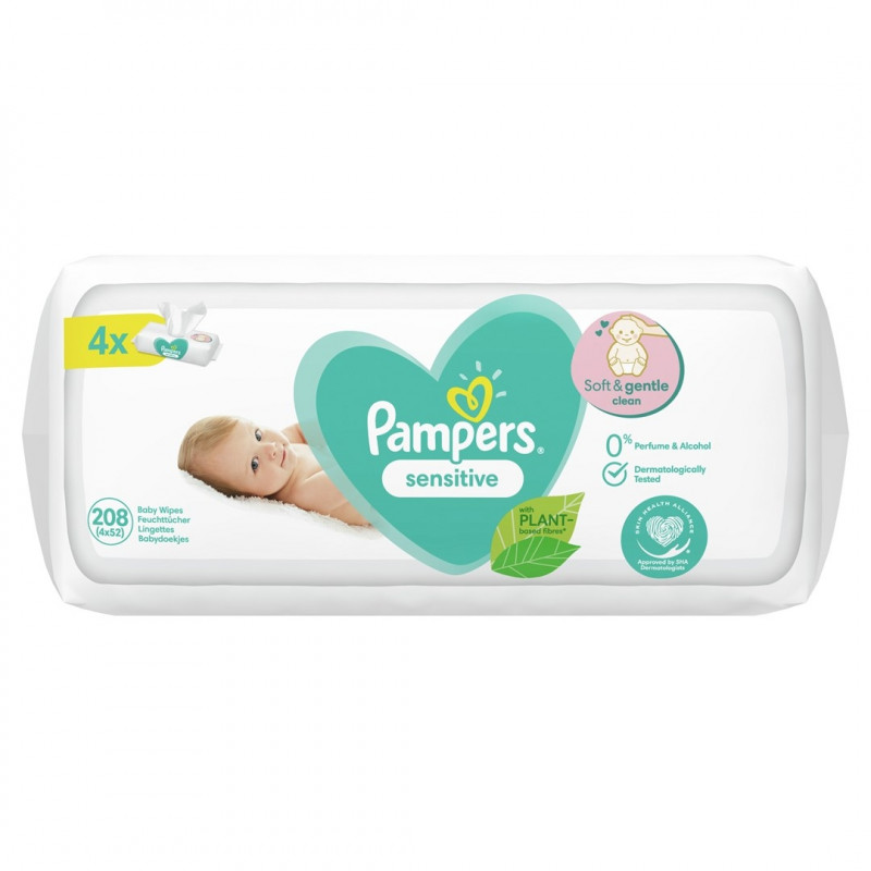 PAMPERS SENSITIVE Baby wet wipes, 4 x 52 pcs 