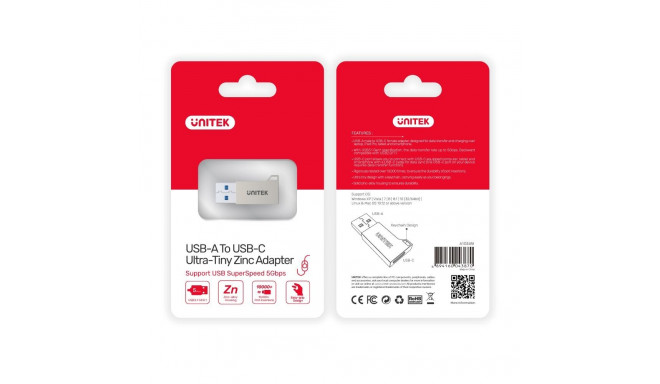 UNITEK USB-A–USB-C 3.1 Gen1 adapter, A1034NI