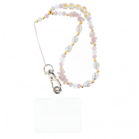 HAPPY Phone lanyard, Phone pendant / cord length 44cm (22cm in the loop) / on hand - lite pink
