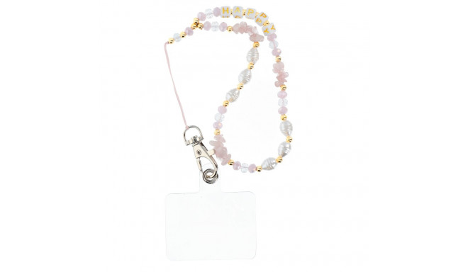 HAPPY Phone lanyard, Phone pendant / cord length 44cm (22cm in the loop) / on hand - lite pink