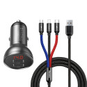 BASEUS car charger 2xUSB 4,8A 24W Digital Display + cable 3in1 (Micro / Lightning 8-pin / Type C) 1,