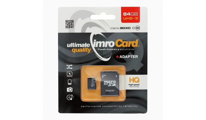 IMRO memory card microSD 64GB 100MB/s class 10 UHS 3 with adapter SD