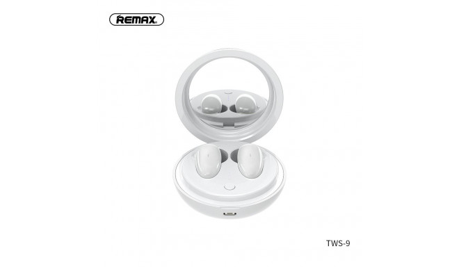 REMAX wireless stereo earbuds TWS-9 with docking station and mirror white