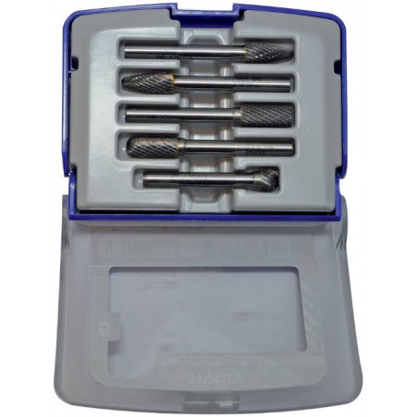 Tivoly Carbide Rotary Burr Set – 5-Piece, Ø8mm, Chip-Breaker Teeth, 6mm Shank, TECHNIC Series
