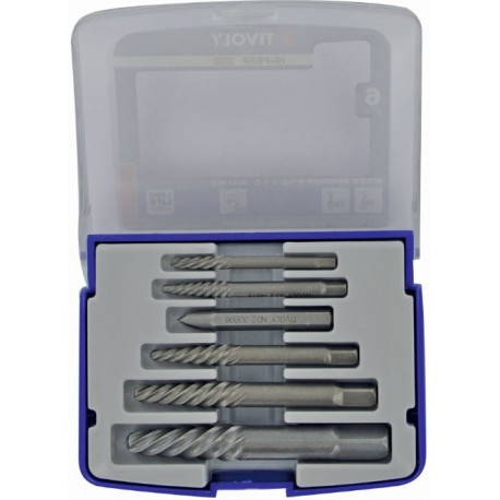 Tivoly Dowel & Broken Screw Extractor Set – 6-Piece (Extractors No. 1–5 + X-Out Ø2–8 mm), HRC-Harden