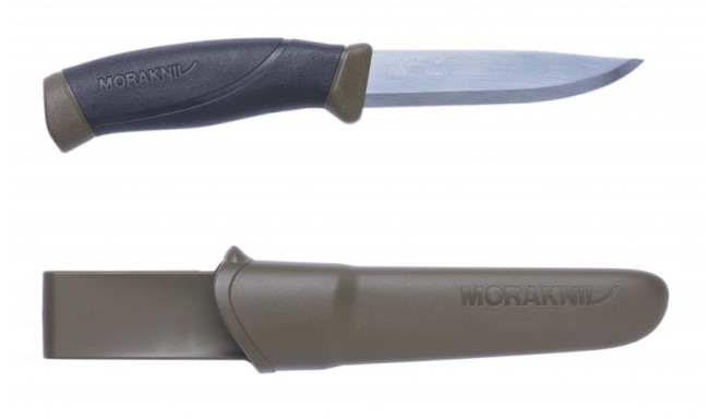 Morakniv Companion Välinuga – Sõjaväeroheline, 2.0 mm Süsinikterasest Tera, Tupp