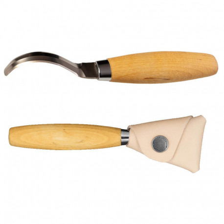Morakniv Hook Knife 163 Double Edge – 2.0mm Stainless Steel, Birch Handle, Leather Sheath, Natural