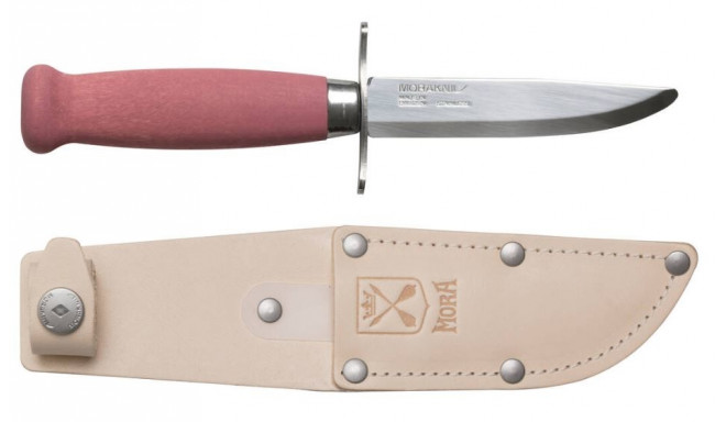 Kids knife Morakniv Scout 39 Safe, leather sheath and double finger guard, Lingonberry