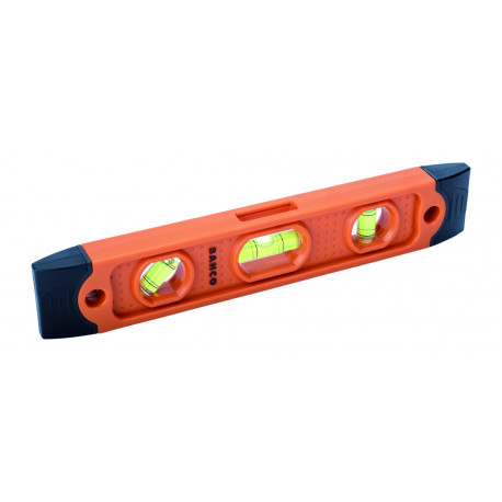 Bahco magnetic plastic torpedo spirit level – 225 mm, compact size, high-visibility barrel vials, sh
