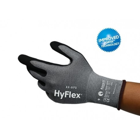 Ansell HyFlex® 11-571 cut-resistant safety gloves – ISO cut level D, ANSI A4, ultra-lightweight, nit