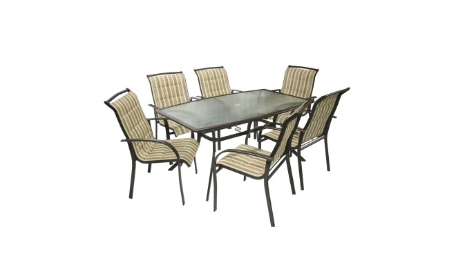 Aiamööbli komplekt OTTAWA laud ja 6 tooli 152x96xH71cm, toolide iste ja seljatugi: textiline, värvus