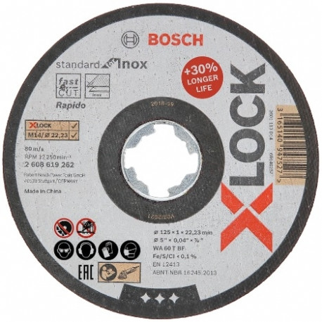 Cutting disc 125x1x22.23mm, Standard INOX, X-LOCK (25pcs)