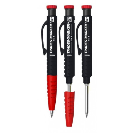 Markal Trades Marker+ Dry 2in1 – dual-function graphite and deep hole marker, refillable 2.8mm leads