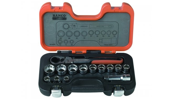 Pass-through socket set 10-24mm 14 pcs with flexible head ratchet