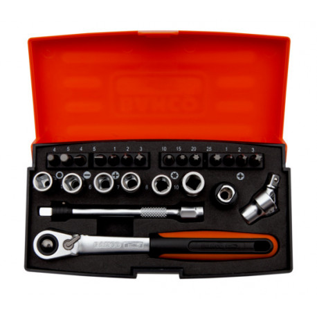 Sockets 4-10mm and bits PH/PZ/TX/SL set 1/4" 24pcs